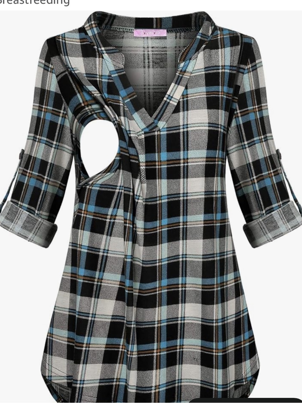 Maternity Rolled Long Sleeve Nursing Tops Tunic Blouses Breastfeeding
